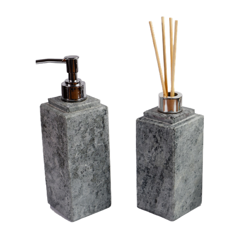 Kit Banheiro Bancada Lavabo Luxo em Pedra Sabão N03 Prata