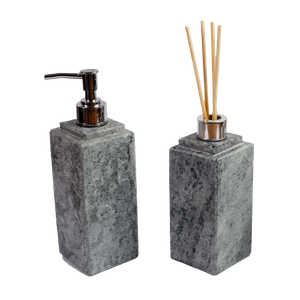 Kit Banheiro Bancada Lavabo Luxo em Pedra Sabão N03 Prata