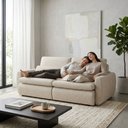 Ver imagem 5 de Sofá sem Caixa Orgânico Charlie 3 Lugares em Linho Turco Retrátil e Reclinável Vira Cama 2,10 Off Wh