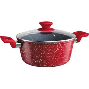Caçarola 24 Cm Colorstone de Alumínio com Antiaderente e Tampa de Vidro, Volcano, Alu8655-vo, Euro H