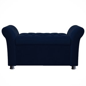 Recamier Baú Sapateira Louis 160x Cama Queen Size Suede Azul Marinho - Majú Deor