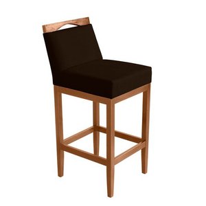 Banqueta Alta Lyara em Madeira Maciça com Encosto estofada Suede Marrom Marinho Móveis Banqueta Lyar