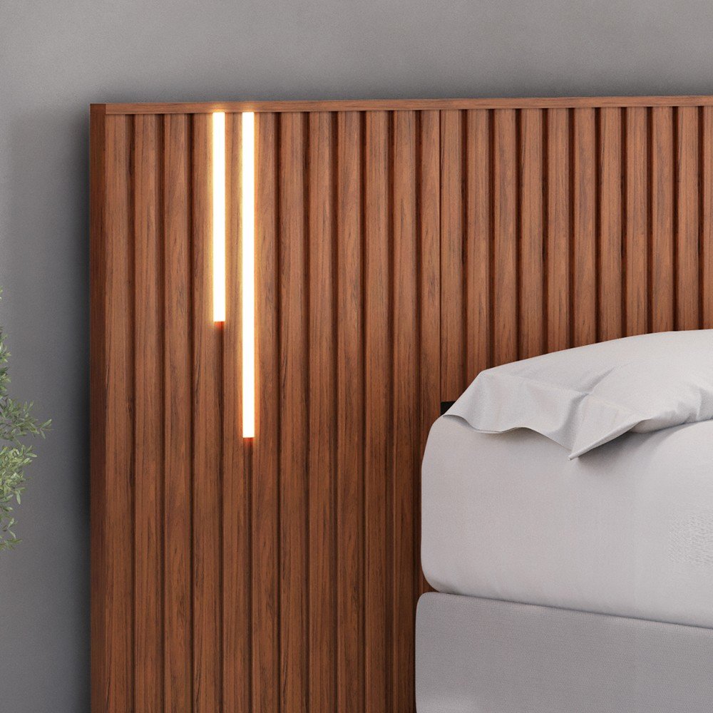 Cabeceira Cama Box Casal e Queen Painel Ripado com Led Lyce D04 Freijó - Mpozenato - 5
