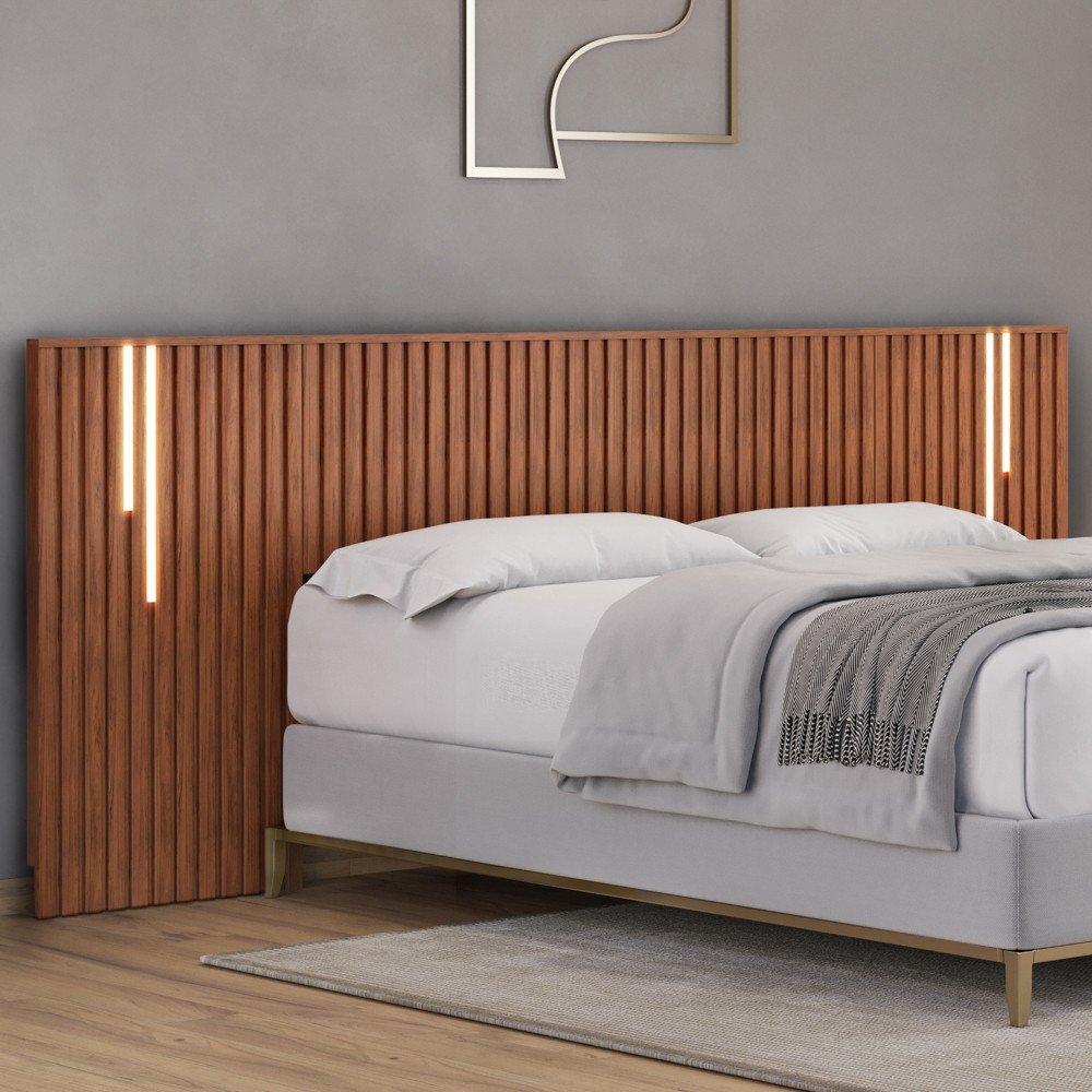 Cabeceira Cama Box Casal e Queen Painel Ripado com Led Lyce D04 Freijó - Mpozenato - 2