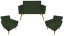 Ver imagem 1 de Kit Namoradeira + 2 Poltronas Decorativa Nina Capitonê Suede Verde Pés Madeira Mz Decor