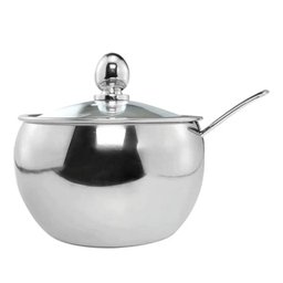 Kit 02 Açucareiro Inox Tampa de Vidro Colher Cozinha 300ml - 3