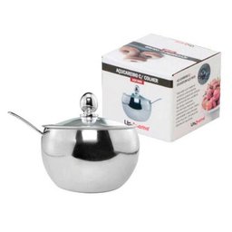 Kit 02 Açucareiro Inox Tampa de Vidro Colher Cozinha 300ml - 5