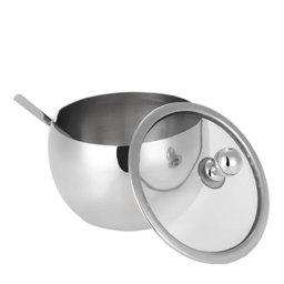 Kit 02 Açucareiro Inox Tampa de Vidro Colher Cozinha 300ml - 2