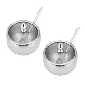 Kit 02 Açucareiro Inox Tampa de Vidro Colher Cozinha 300ml