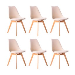 Kit 06 Cadeiras Leda Eames Jantar Cozinha com Assento Estofado Creme - 1