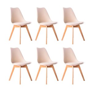 Kit 06 Cadeiras Leda Eames Jantar Cozinha com Assento Estofado Creme