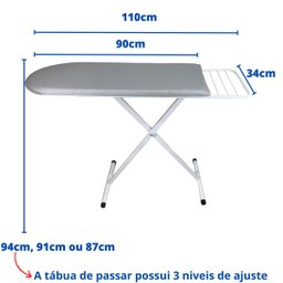 Tábua de Passar Roupa Dobrável e Regulável Reforçada Branca Fortmix - 2