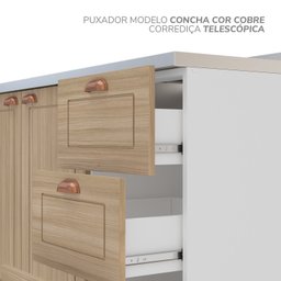 Cozinha Pérola com Rodapé 5 Peças Torre Quente Aéreo 3 Portas Balcão 120 Balcão 80 e Basculante Yesc - 9