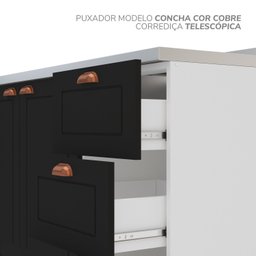 Cozinha Pérola com Rodapé 5 Peças Torre Quente Aéreo 3 Portas Balcão 120 Balcão 80 e Basculante - 9