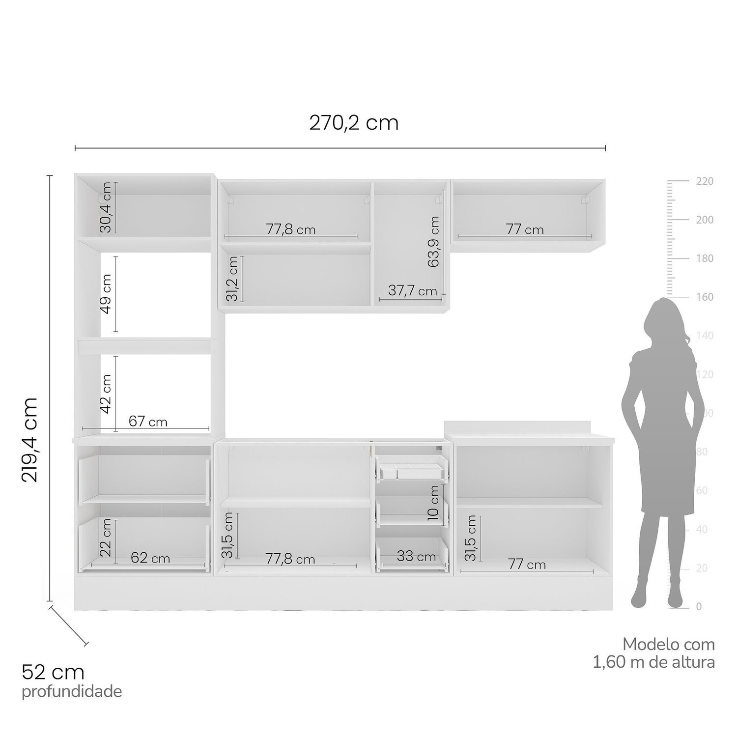 Cozinha Pérola com Rodapé 5 Peças Torre Quente Aéreo 3 Portas Balcão 120 Balcão 80 e Basculante - 3