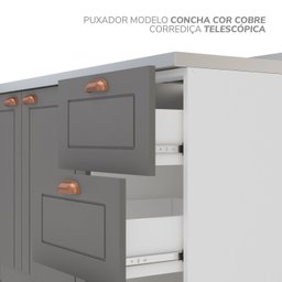 Cozinha Pérola com Rodapé 5 Peças Torre Quente Aéreo 3 Portas Balcão 120 Balcão 80 e Basculante Yesc - 9