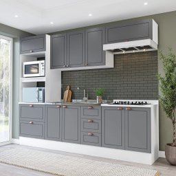 Cozinha Pérola com Rodapé 5 Peças Torre Quente Aéreo 3 Portas Balcão 120 Balcão 80 e Basculante Yesc - 2