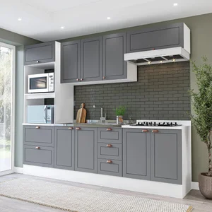 Cozinha Pérola com Rodapé 5 Peças Torre Quente Aéreo 3 Portas Balcão 120 Balcão 80 e Basculante Yesc