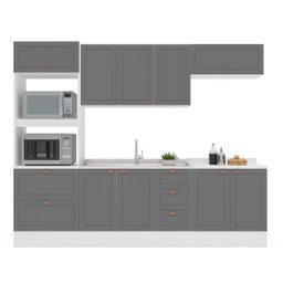 Cozinha Pérola com Rodapé 5 Peças Torre Quente Aéreo 3 Portas Balcão 120 Balcão 80 e Basculante Yesc - 3