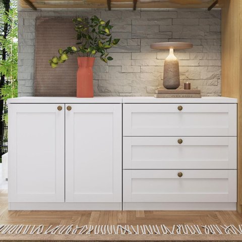 Cômoda para Quarto 158 Cm com 2 Portas e 3 Gavetas 100% Mdf Cor:branco Fosco