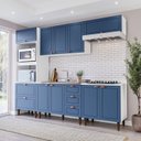 Ver imagem 1 de Cozinha Pérola Completa Modulada 5 Peças Torre Quente Aéreo 3 Portas Balcão 120 Balcão 80 e Basculante Yescasa Azul/Branco