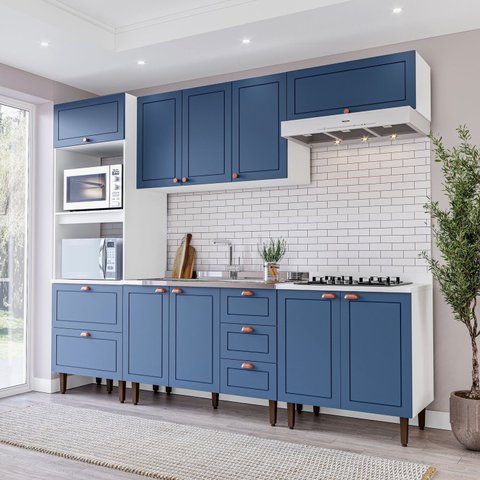 Cozinha Pérola Completa 5 Peças Torre Quente Aéreo 3 Portas Balcão 120 Balcão 80 e Basculante Yescas