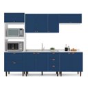 Ver imagem 3 de Cozinha Pérola Completa Modulada 5 Peças Torre Quente Aéreo 3 Portas Balcão 120 Balcão 80 e Basculante Yescasa Azul/Branco