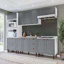 Ver imagem 1 de Cozinha Pérola Completa Modulada 5 Peças Torre Quente Aéreo 3 Portas Balcão 120 Balcão 80 e Basculante Yescasa Cinza/Branco