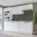 Ver imagem 2 de Cozinha Pérola com Tampo e Rodapé 5 Peças Torre Quente Aéreo 3 Portas Basculante Balcão 120 e de 80 