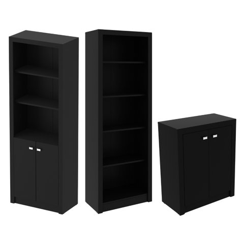 Conjunto para Escritório Preto 3 Peças Tecnomobili