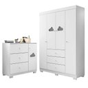 Ver imagem 1 de Cômoda e Guarda Roupa Infantil Ane Branco Brilho – Phoenix Baby
