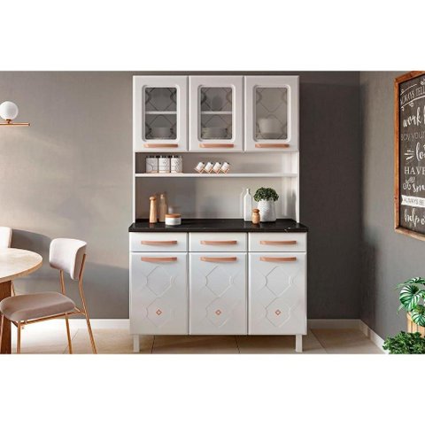 Cozinha Modulada Telasul Mirage New Kit Aço 6 Portas e 3 Gavetas 120cm Branco-telasul