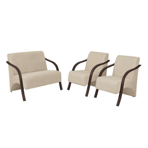 Conjunto Poltronas Vênus Braço Madeira D Salla Suede Bege