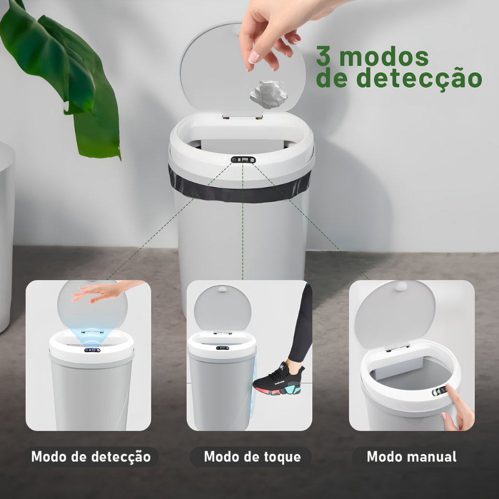 Lixeira Automática Cinza com Sensor Inteligente À Prova D'água 12l, sem Toque, Recarregável Via Usb - 2