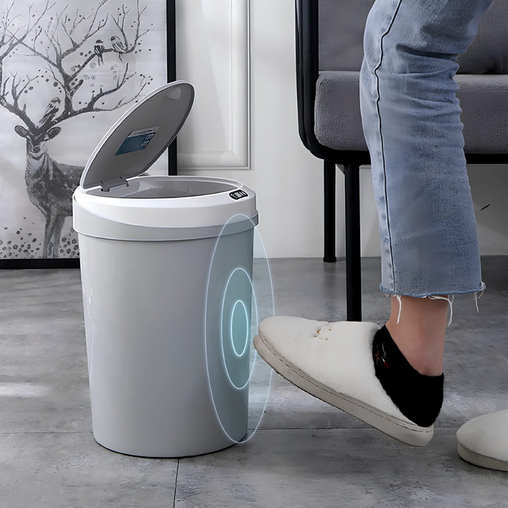 Lixeira Automática Cinza com Sensor Inteligente À Prova D'água 12l, sem Toque, Recarregável Via Usb - 4
