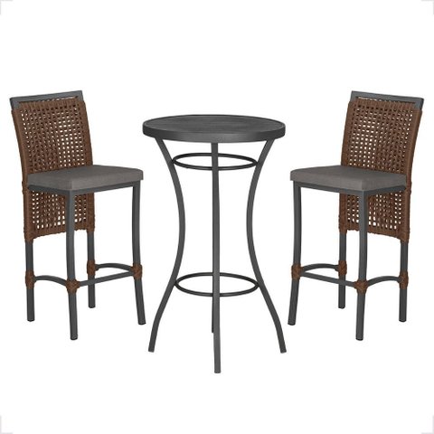 Mesa Bistro e 2 Banquetas Roma Preta Corda Náutica 11 Trama Original