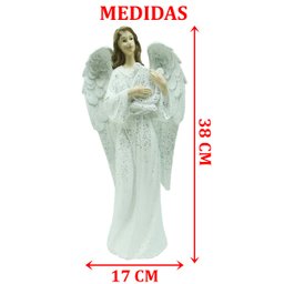 Decoração Anjo Musico Harpa Branco Resina Natal Enfeite 38cm - 5