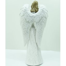 Decoração Anjo Musico Harpa Branco Resina Natal Enfeite 38cm - 3