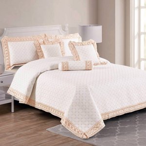 Kit Cobre Leito Royale Casal Padrão 06 Peças - Off White Bia Enxovais