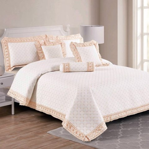 Kit Cobre Leito Royale Casal Padrão 06 Peças - Off White Bia Enxovais