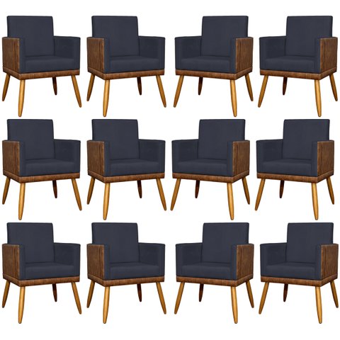 Kit 12 Poltronas Decorativas para Escritório Lis Corino e Suede Cores Pé Palito