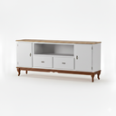 Ver imagem 1 de Rack 2 Portas 2 Gavetas Grande MDF Nicho Ecomem Clássico Pés Luiz Xv Off White - Imbuia