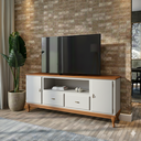 Ver imagem 4 de Rack 2 Portas 2 Gavetas Grande MDF Nicho Ecomem Clássico Pés Luiz Xv Off White - Imbuia