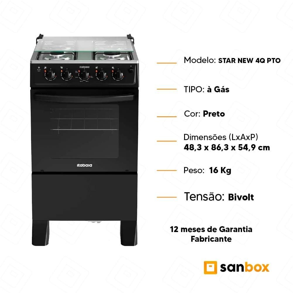 Fogão À Gás Itatiaia Star New 4 Bocas Mesa Inox Forno 48 Litros -preto - 8