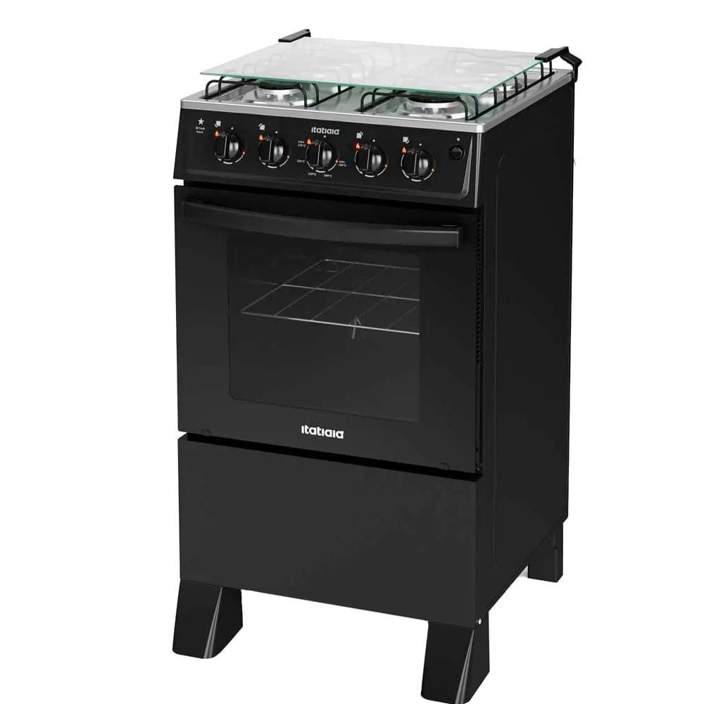Fogão À Gás Itatiaia Star New 4 Bocas Mesa Inox Forno 48 Litros -preto