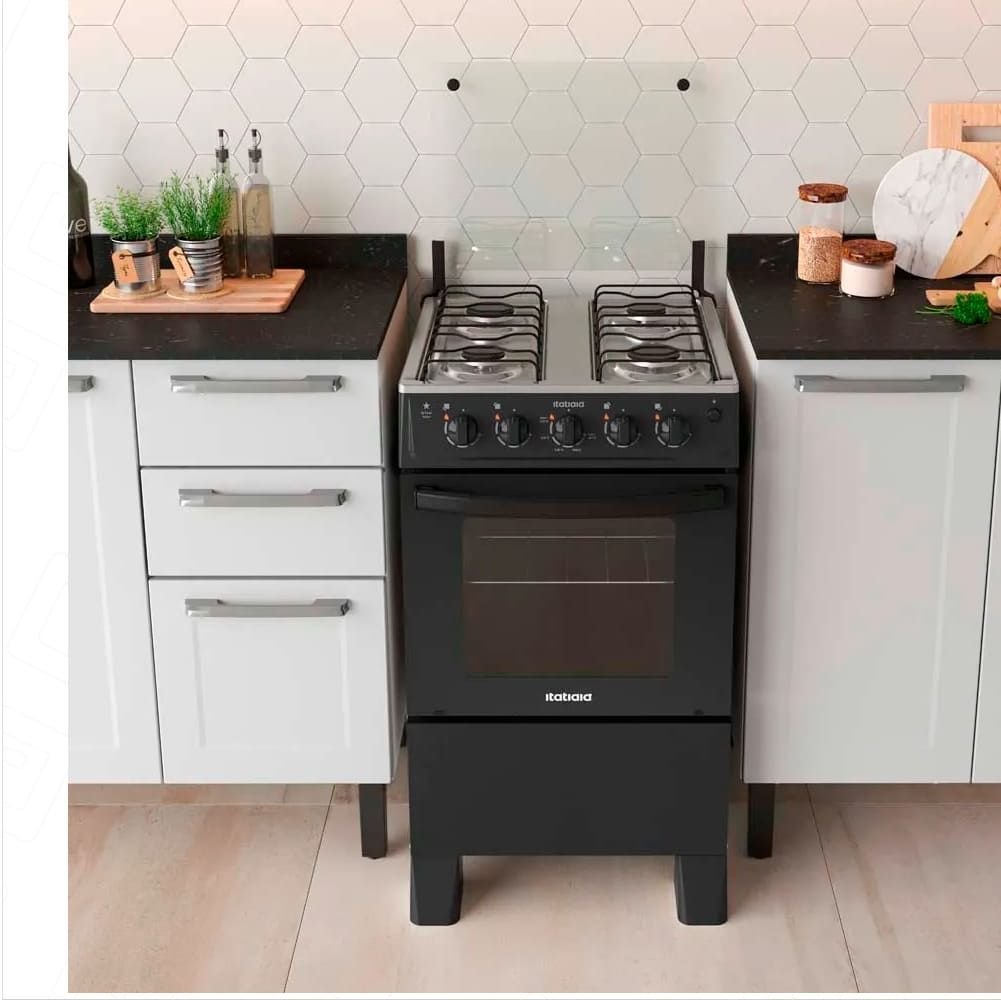 Fogão À Gás Itatiaia Star New 4 Bocas Mesa Inox Forno 48 Litros -preto - 2