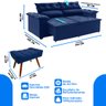 Sofá Azul Compact 200cm de Molas Espirais Retrátil com 2 Puffs Pés Palito - 4