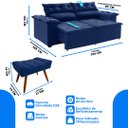 Ver imagem 4 de Sofá Azul Compact 200cm de Molas Espirais Retrátil com 2 Puffs Pés Palito