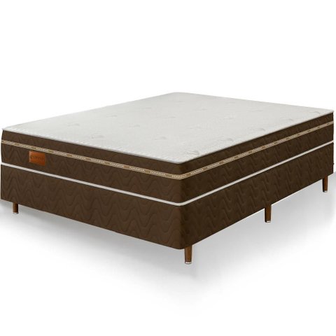 Cama Box + Colchão Casal Bio Magnético Tabaco Massageador e Ortopédico Espuma D33 138x188x65cm