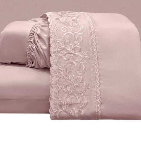 Jogo Lençol Queen Nuance Bordado Inglês 4pç 100% Poliéster - Malv